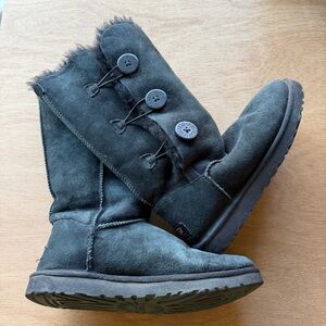 UGG Women's Black Suede Bailey Button Tall 3-Buttons Boots Size 8